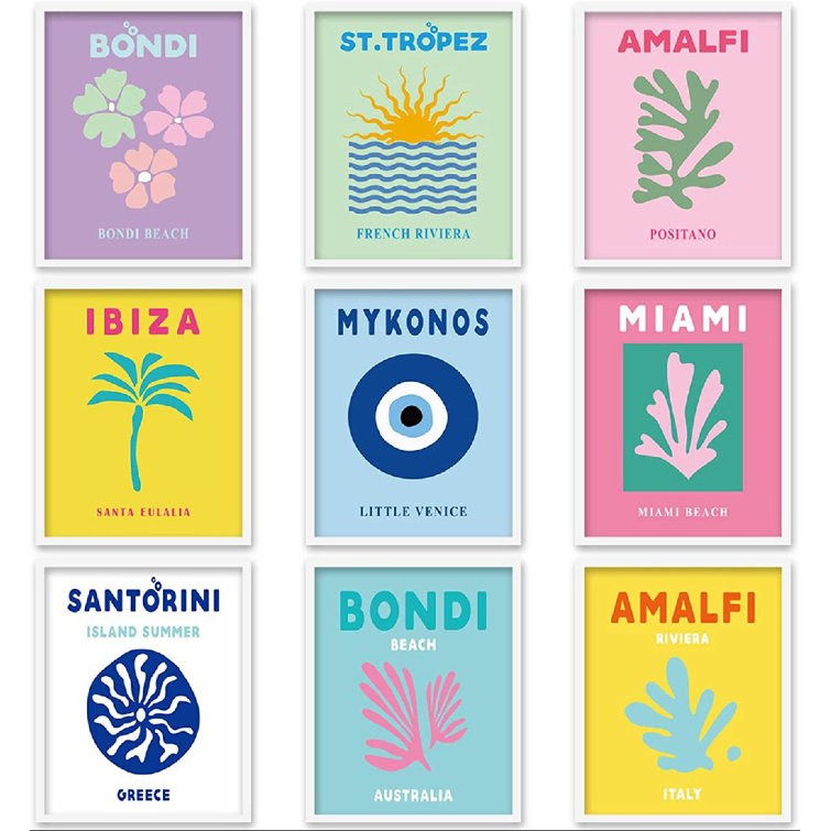 Ebern Designs 9Pcs Preppy Travel Wall Art Prints Abstract Aesthe Preppy